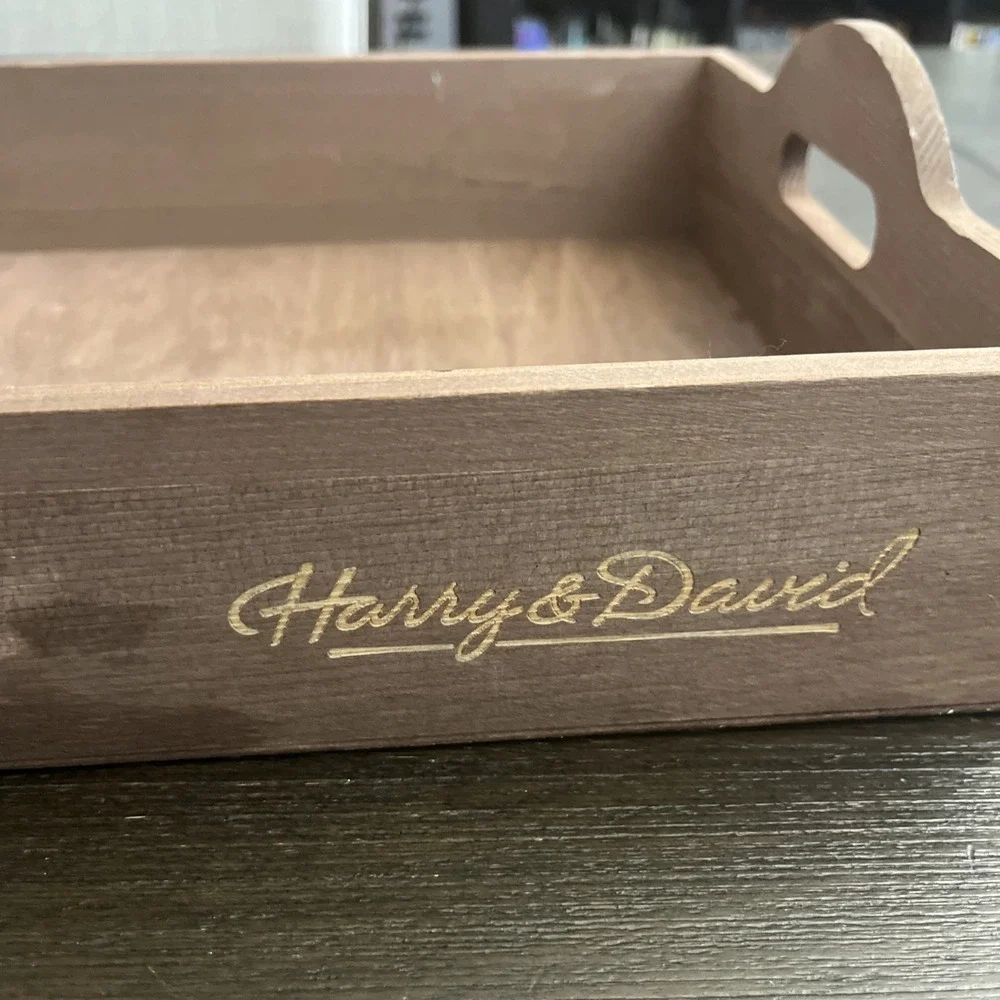 Harry & David Wood Serving Tray Platter Rectangular Dovetail Handles Rustic Farm